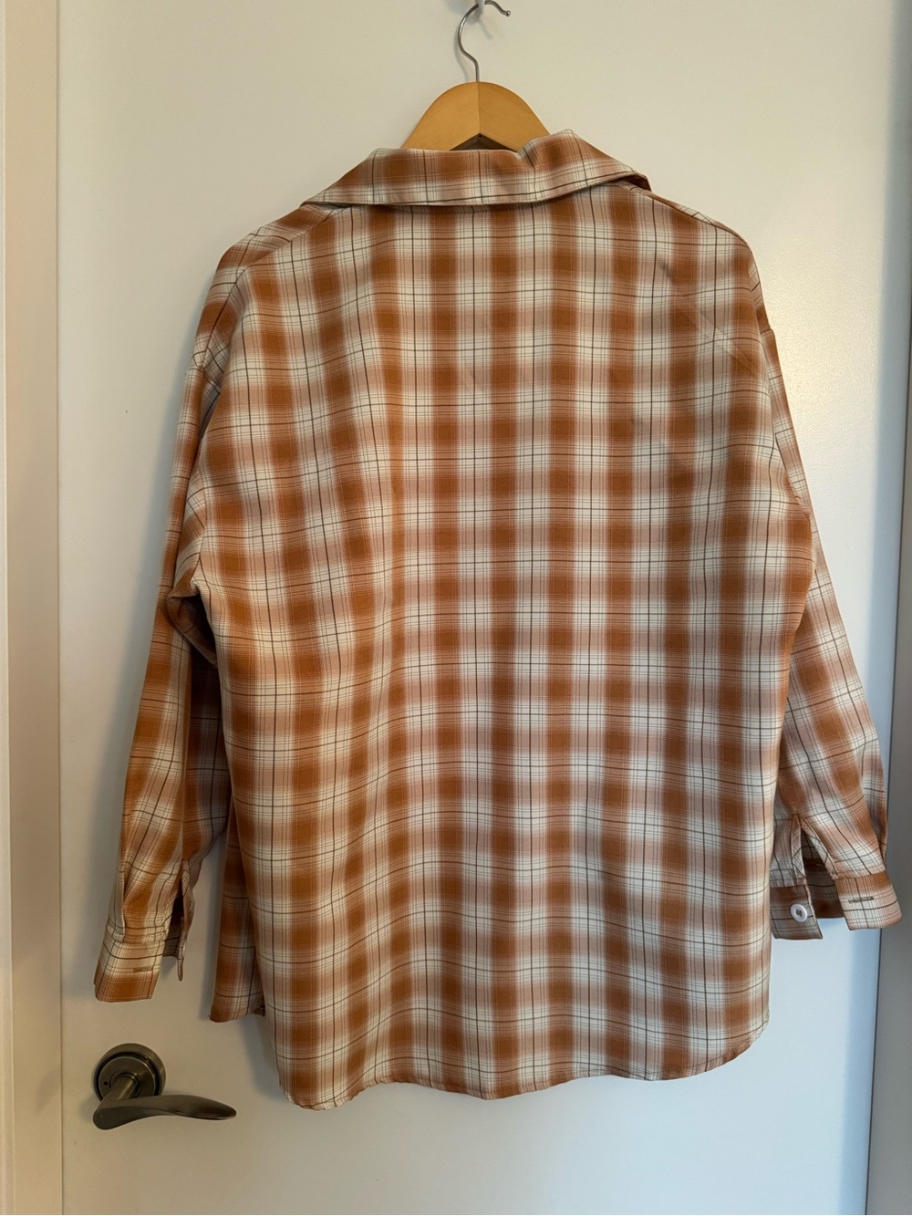 SHEIN Oversized Orange Plaid Button-Up Shirt Size Small - Picture 2 of 4